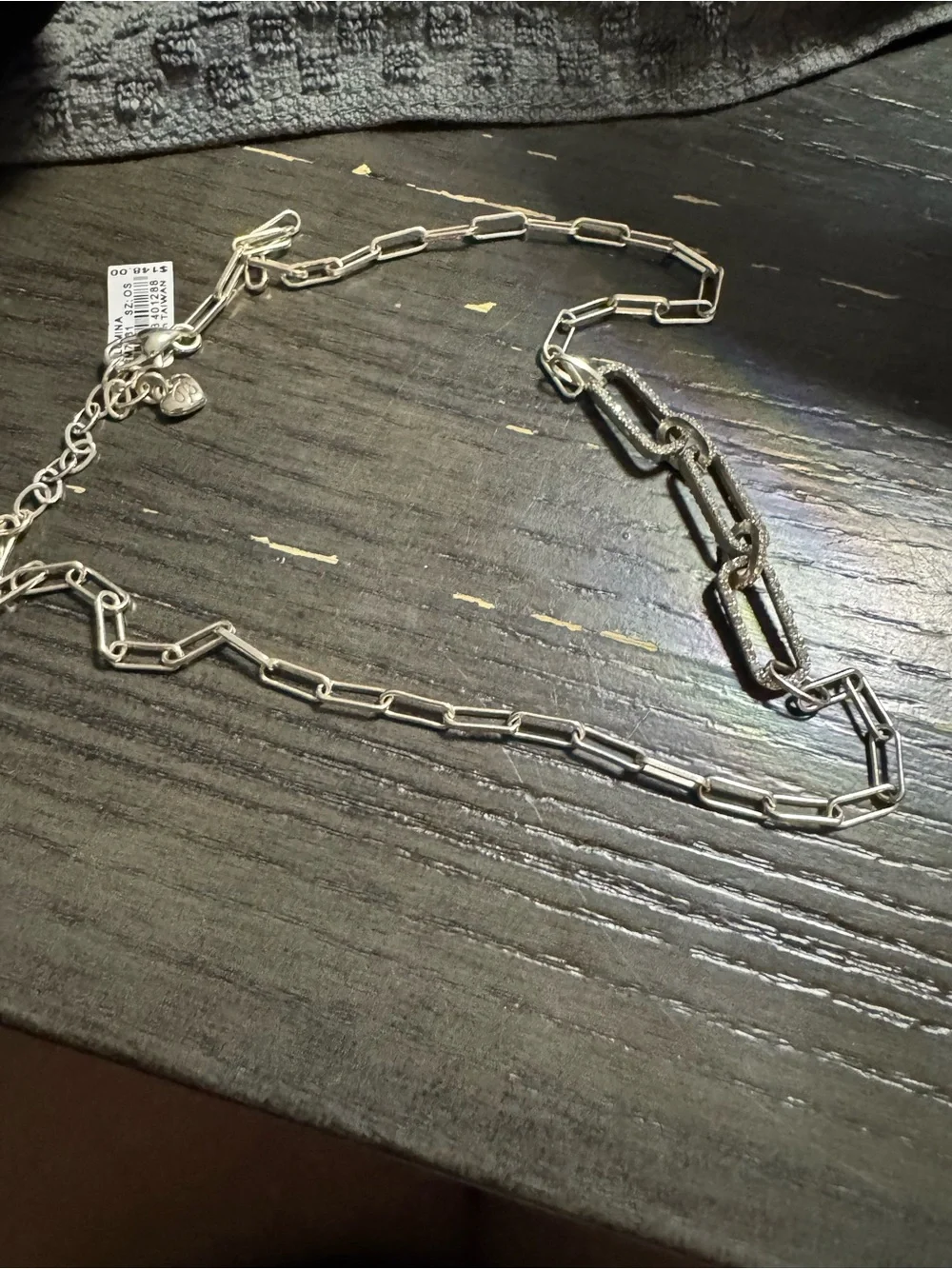 Brighton silver Link Chain Necklace with Pavé Rectangular Links